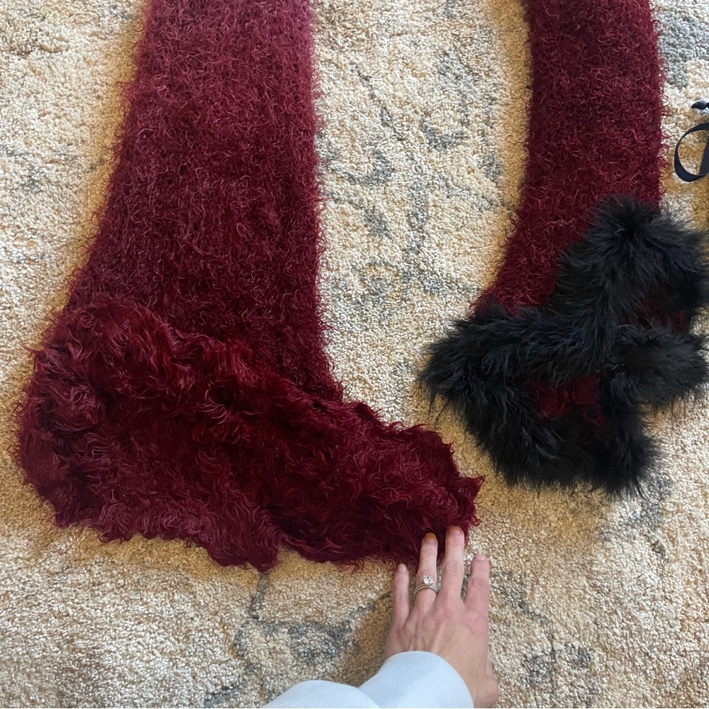 Ombre Red Pink and Black Fuzzy Scarf with Dust Bag